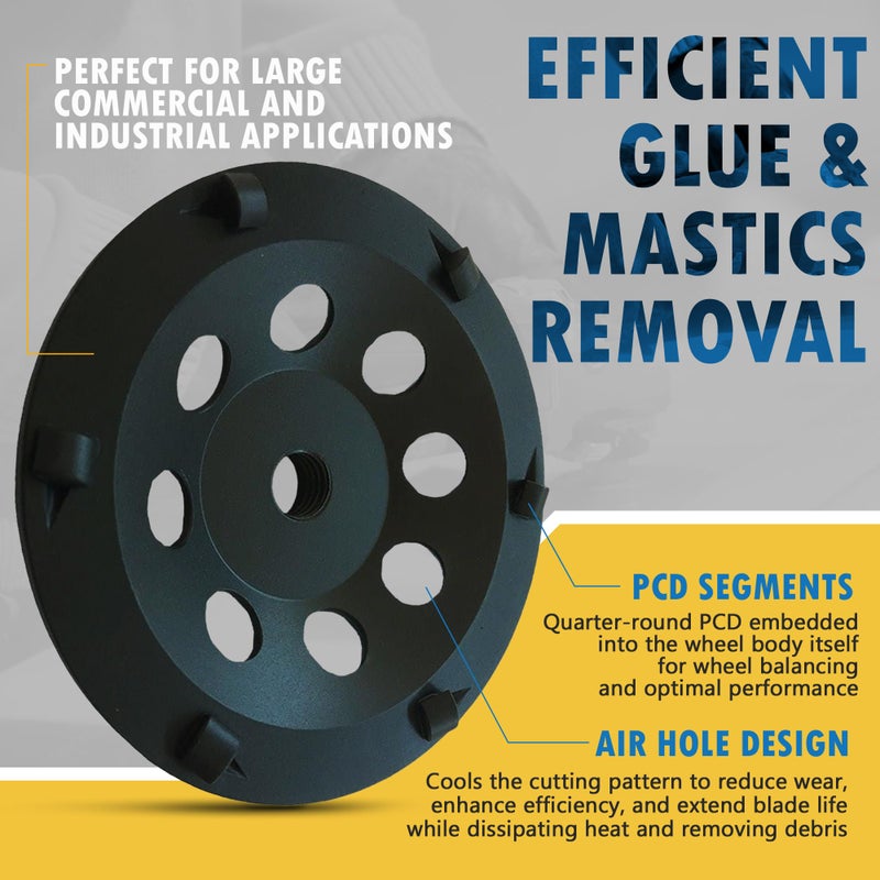 EDiamondTools 5" PCD Grinding Wheel for Epoxy, Glue, Mastic and Paint, 6 PCD Segments, 5/8"-11 Threaded Arbor - Image 3